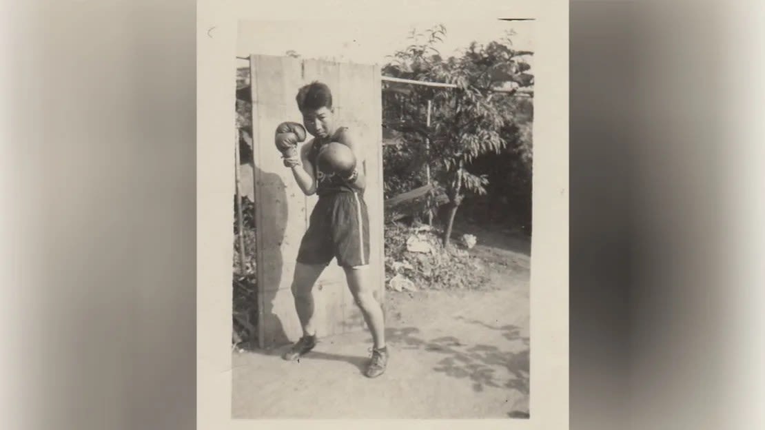 Hakamata, shown here in 1957, was briefly a professional boxer. Decades after his retirement, his former boxing club organized demonstrations in support of a new trial. Hideko Hakamata