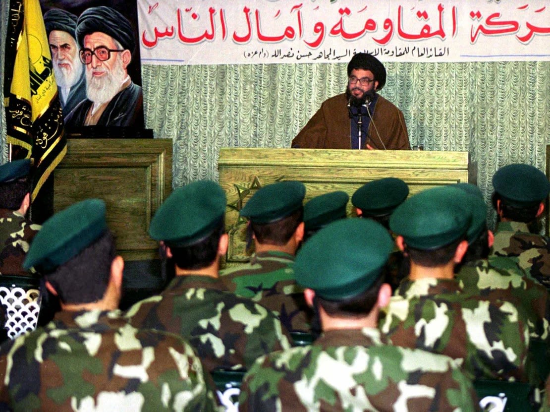 Nasrallah, in a March 11, 1999 photo, addresses guerrillas fighting Israeli forces in occupied southern Lebanon. Hezbollah was formed a decade ago by Lebanese militias to resist Israel's invasion.