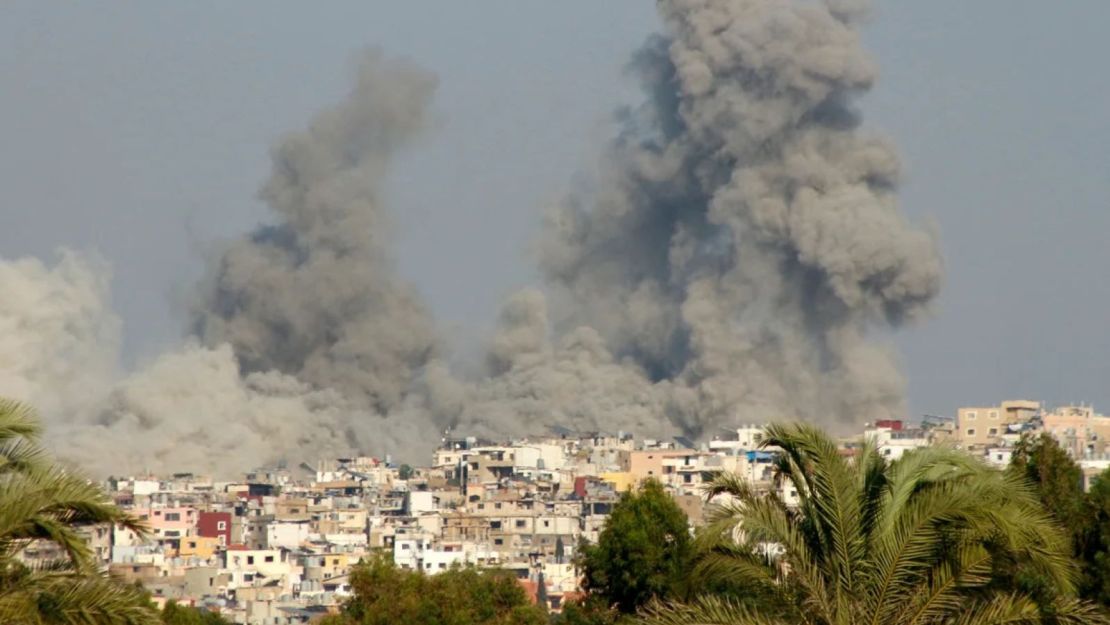 Smoke rises after an Israeli attack on a village near the southern Lebanese city of Tire on September 29, 2024.