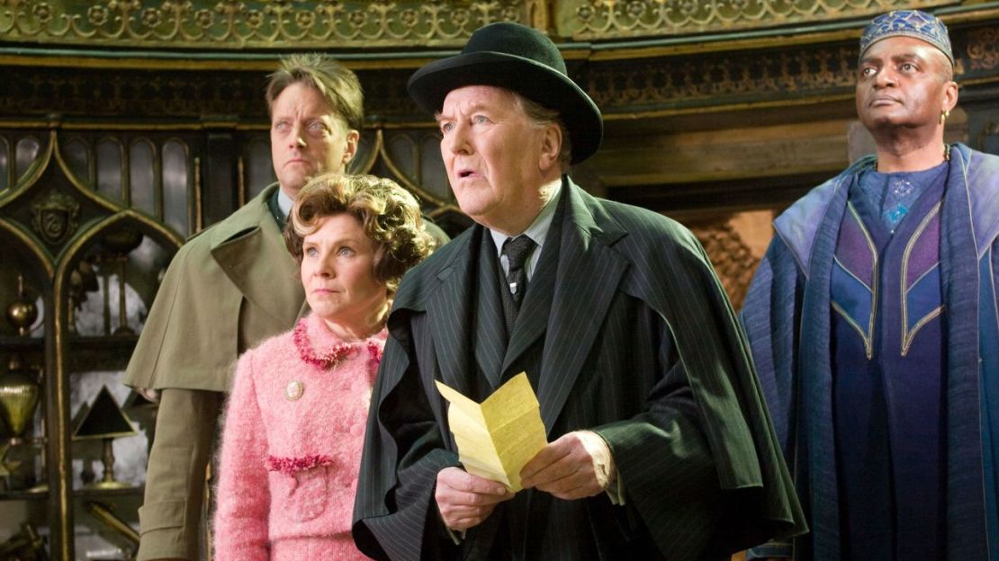 Imelda Staunton as Dolores Umbridge, Robert Hardy as Cornelius Fudge and George Harris as Kingsley Shacklebolt 