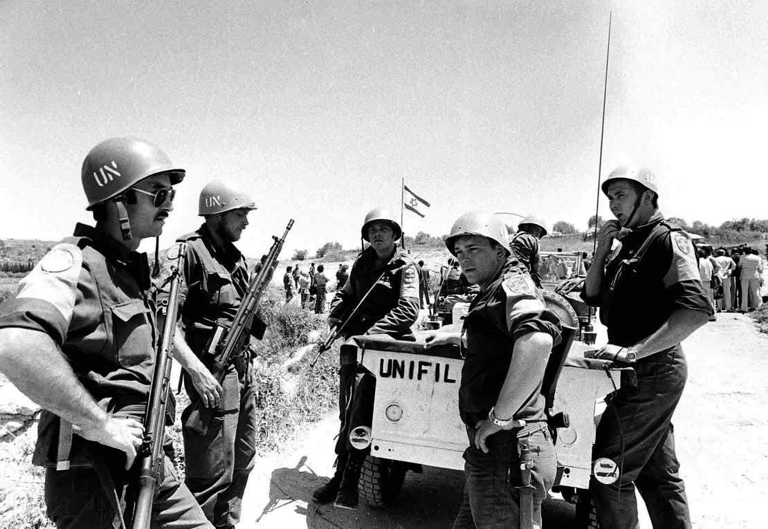 In this photo dated April 30, 1978, Norwegian UNIFIL troops wait for Israeli withdrawal. In March 1978 UNIFIL advance units began advancing towards southern Lebanon.