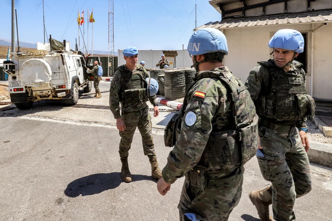 Spanish UNIFIL peacekeepers at the UNIFIL barracks near Kiam in southern Lebanon on August 23.