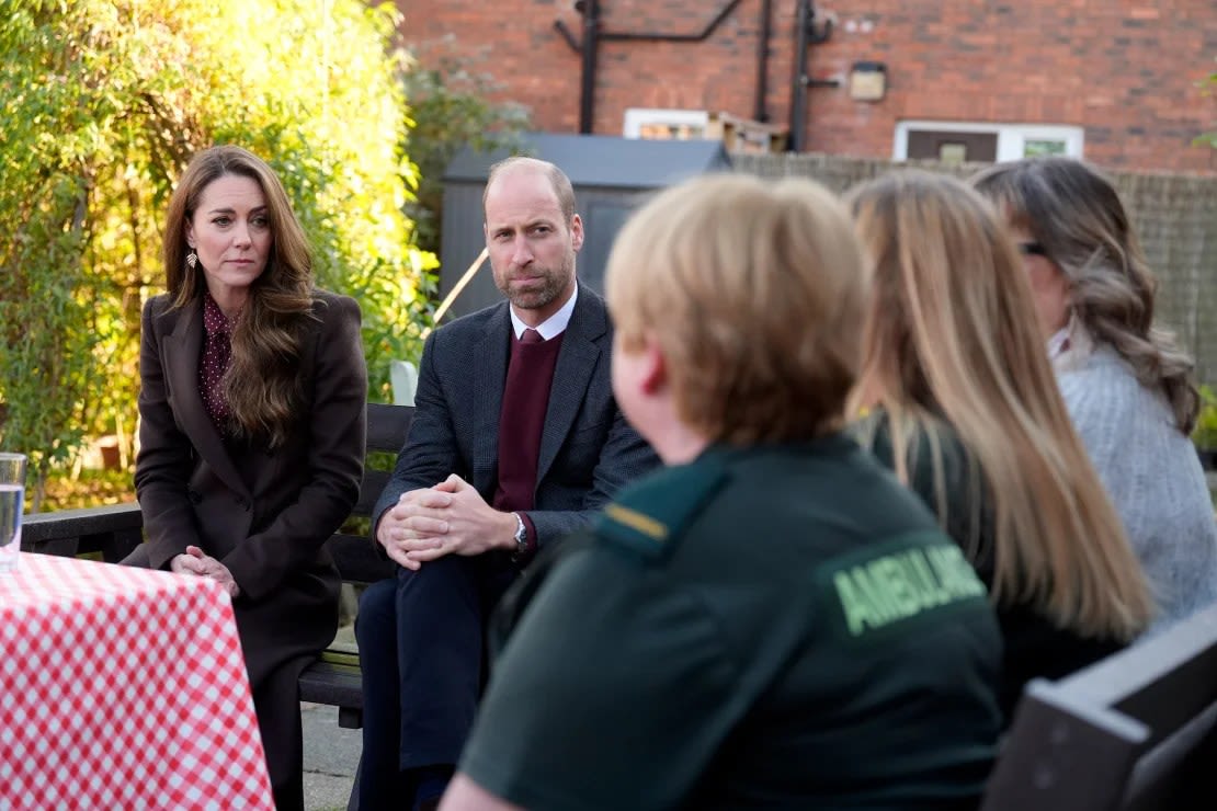 The Prince and Princess of Wales speak to frontline first responders at Southport Community Center on Thursday.