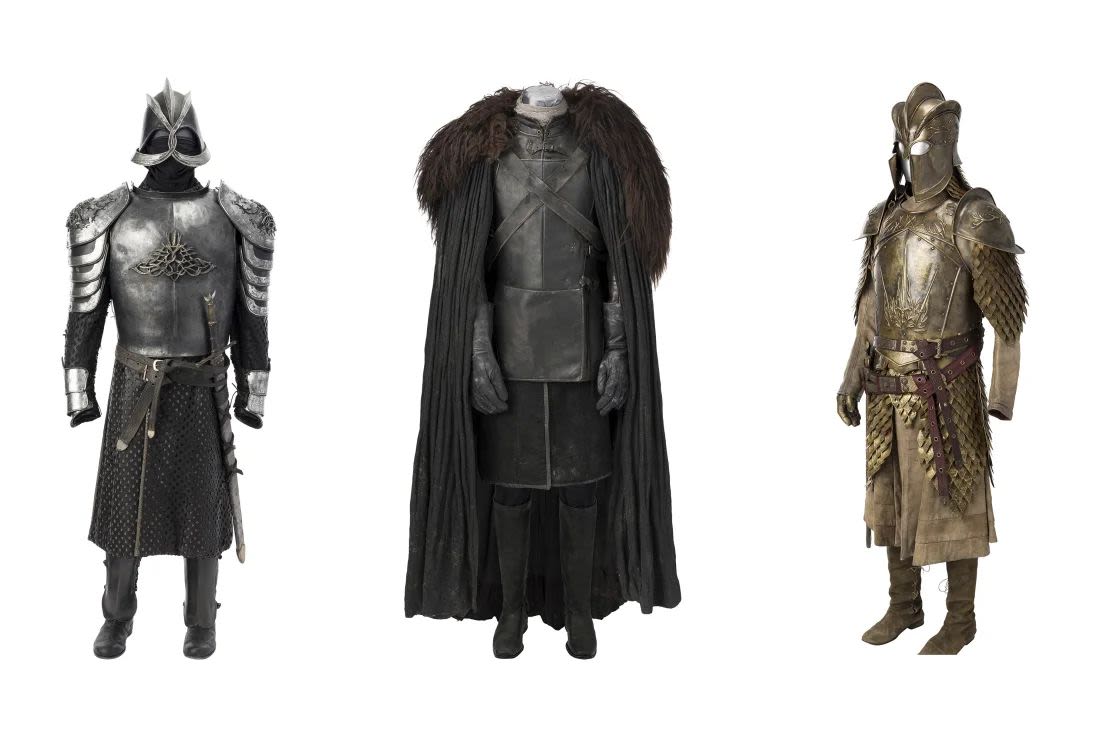 Items for sale included various costumes, including the armor worn by Gregor, from left 